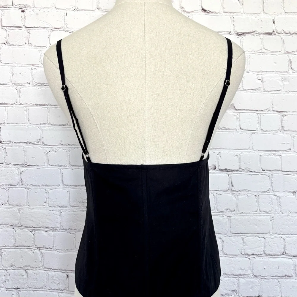 ZARA Sleeveless Black Cotton Lace Trimmed Corset Tank Top--NEW--M
